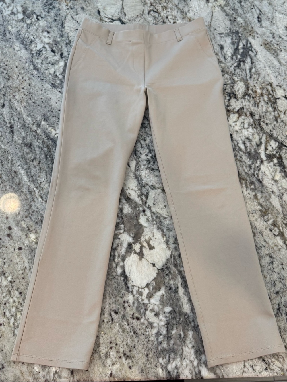 Quince Ecru Ultra-Stretch Ponte Straight Leg Pants Size Medium Petite - Picture 2 of 5